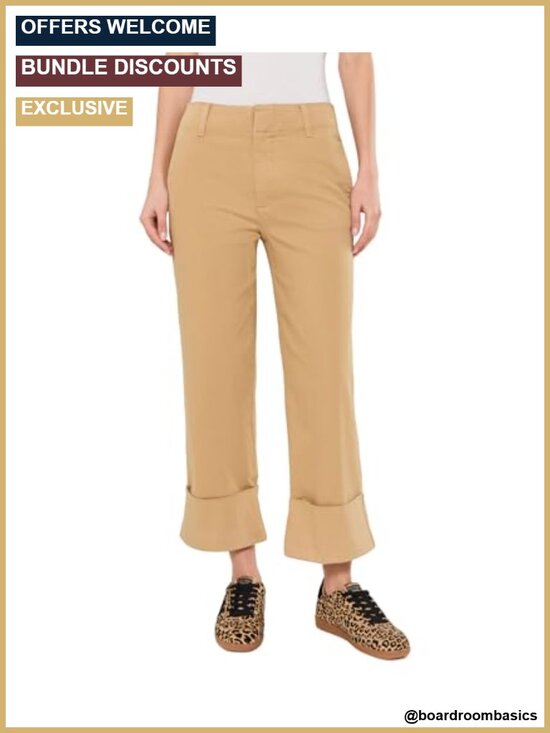 Pants - High-Rise Straight Leg Roll Up Chino Pants Cotton Blend